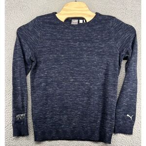 PUMA Golf Crewneck Sweater Blue Siemens Sleeve‎ Logo Women's Size Large L EUC